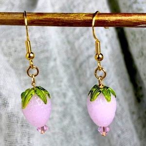 Pink & Gold Strawberry Earrings